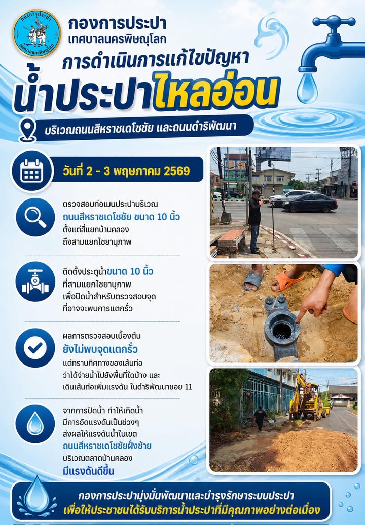 การดำเนินการแก้ไขปัญหาน้ำประปาไหลอ่อน