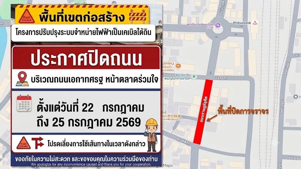 🚧 ประกาศปิดถนนชั่วคราว 🚧