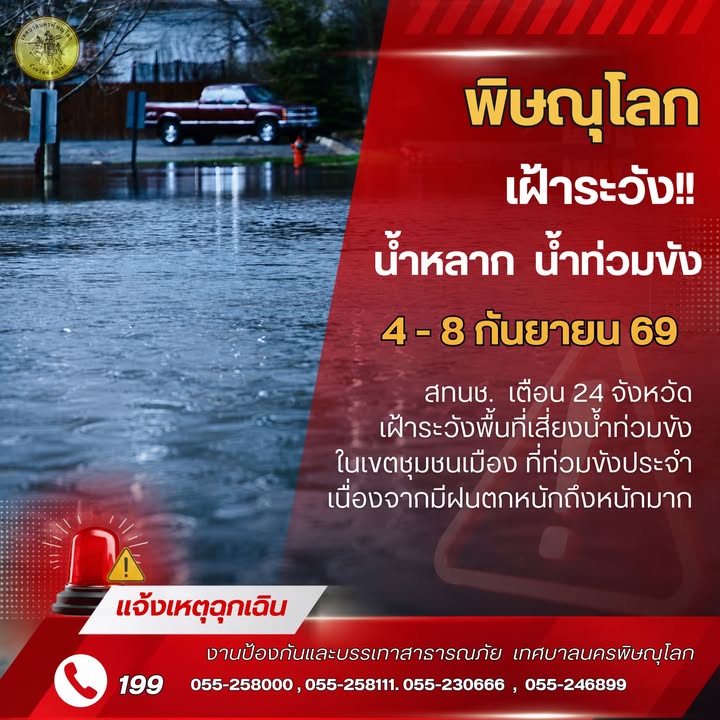 🚨 พิษณุโลก เฝ้าระวังน้ำหลาก น้ำท่วมขัง