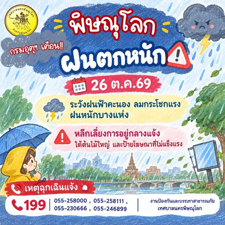 🌧️⛈️ กรมอุตุฯ เตือน! พิษณุโลกฝนตกหนัก